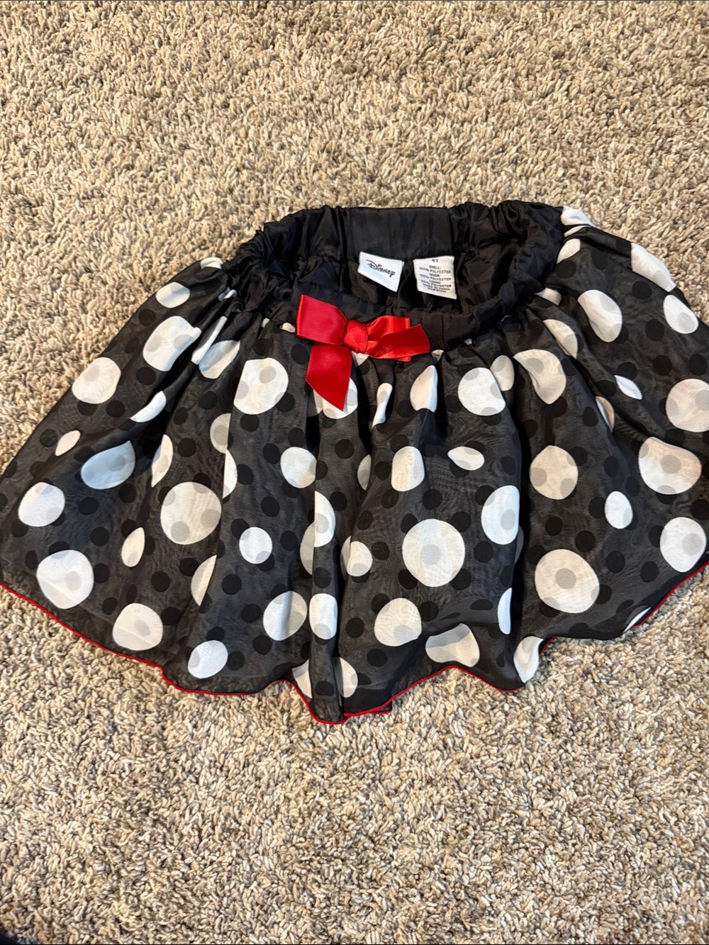 Disney Black and White Polka Dot Skirt with Red Bow